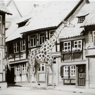 Kleinstes Haus, 2019, Tuschestift und Bleistift auf Leinwand, 60x40 cm