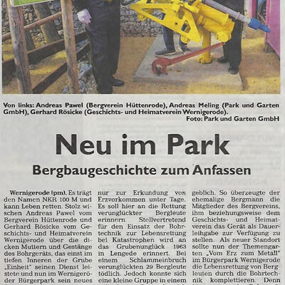 Bild vergrößern: Übergabe Bohrgerät im Bürgerpark 2020